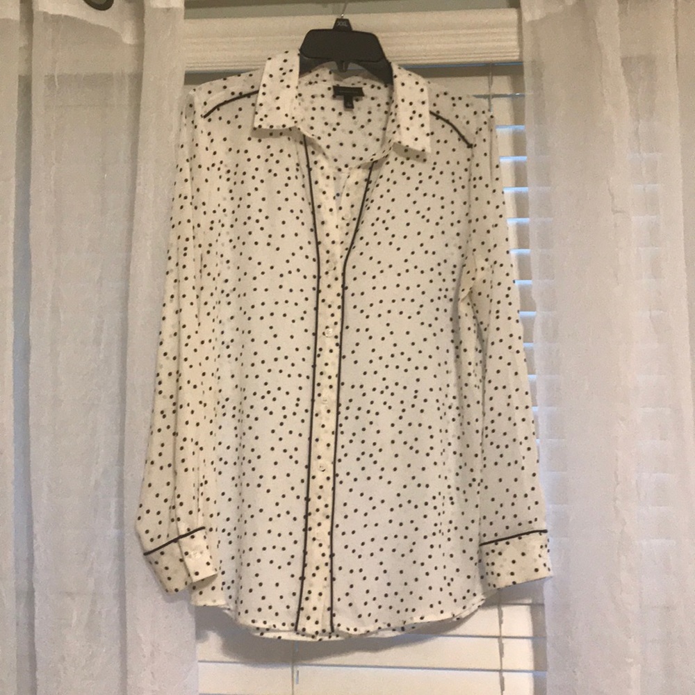 Who What Wear Sheer Black & White Polka Dot Blouse